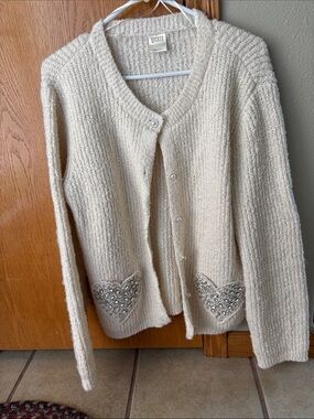 Wicked & Katie Kime Glinda Inspired Cream Beaded Heart Knit Cardigan